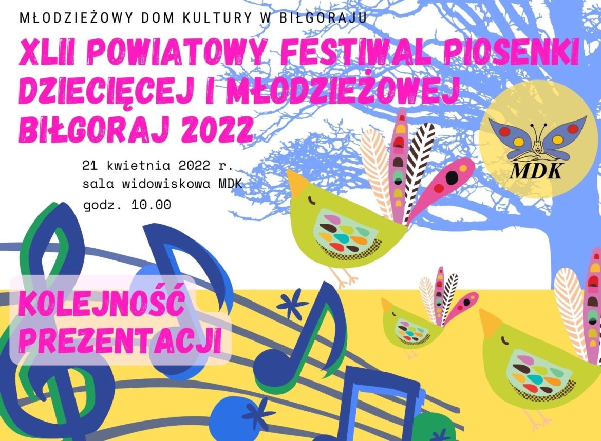 Kolejność prezentacji – Festiwal Piosenki 2022