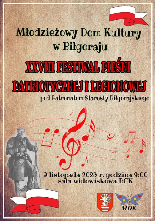Plakat - Festiwal Pieśni Patriotycznej i Legionowej - Biłgoraj 2023