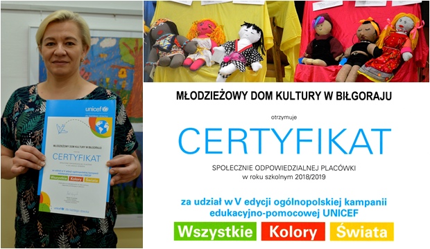 Młodzieżowy Dom Kultury w Biłgoraju z Certyfikatem Społecznie Odpowiedzialnej Placówki w roku szkolnym 2018/2019