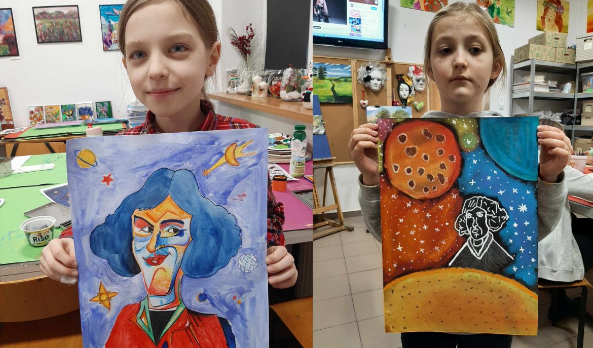 Dziewczęta ze ,,Strefy kreatywności” namalowały Kopernika