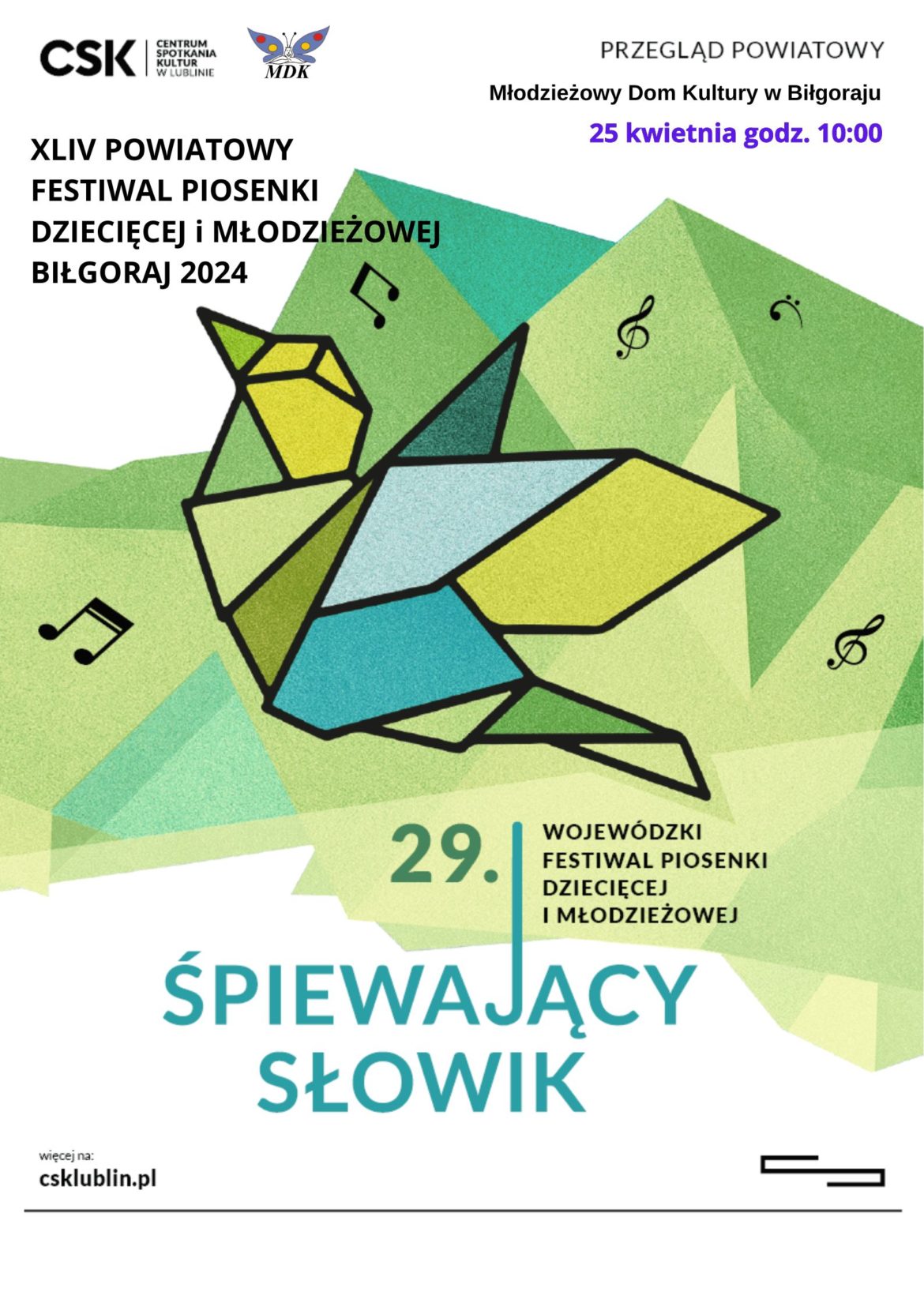 Kolejność  prezentacji – XLIV Powiatowy Festiwal Piosenki Dziecięcej i Młodzieżowej Śpiewający Słowik Biłgoraj 2024 r.